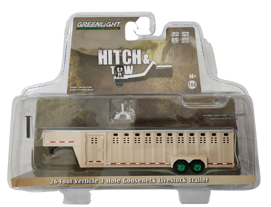 (Green Machine) 26' Continuous Gooseneck Livestock Trailer - Hitch & Tow Trailers - Hobby Exclusive - 1/64 Greenlight - 30420