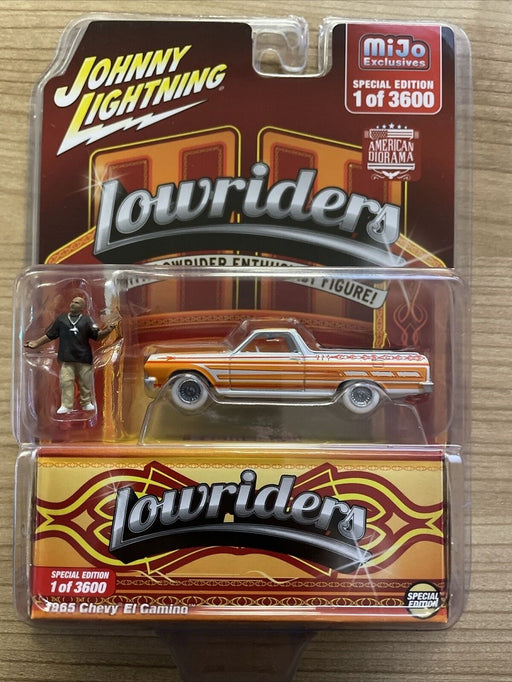 CHASE CAR Lowriders 1965 Chevrolet El Camino with American Diorama Figure Limited 3,600 - Johnny Lightning 1/64 - JLCP7460GR