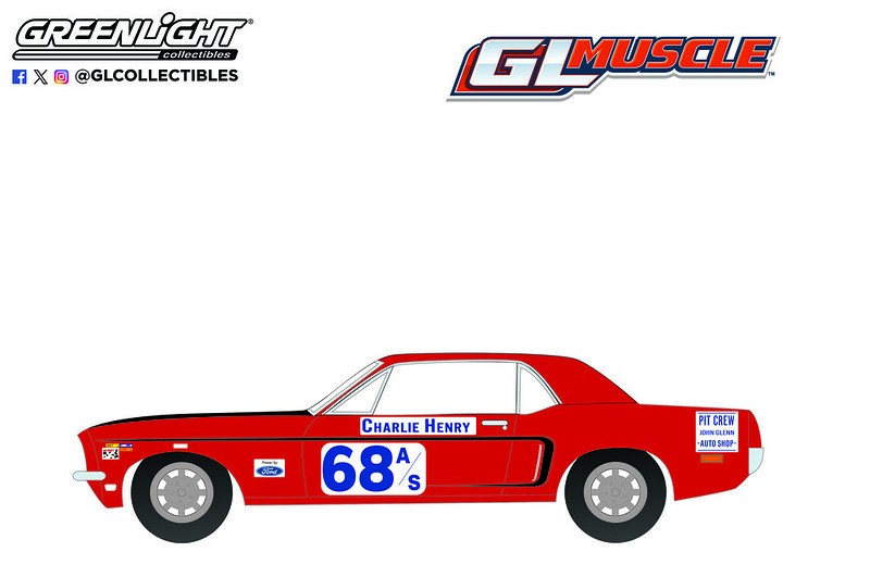 No.68 Charlie Henry Race Car -1968 Ford Mustang GT Coupe - GreenLight Muscle Series 29 - 1/64 Greenlight - 13360 B