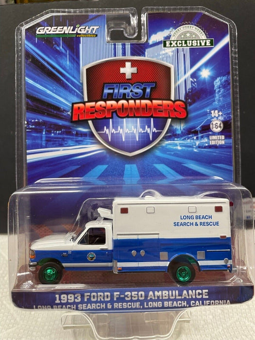 (Green Machine) Rescue, Long Beach, California - 1993 Ford F-350 Ambulance - Hobby Exclusive - 1/64 Greenlight - 67062GR