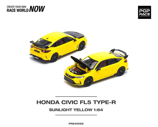 HONDA CIVIC FL5 TYPE-R SUNLIGHT YELLOW - Pop Race 1:64 - PR640062 -  Passion Diecast 