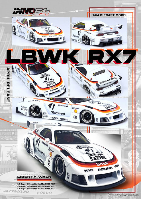 MAZDA RX7 (FD3S) LB-SUPER SILHOUETTE WHITE - INNO 64 - 1/64 - IN64-LBWK-RX7-02 Passion Diecast