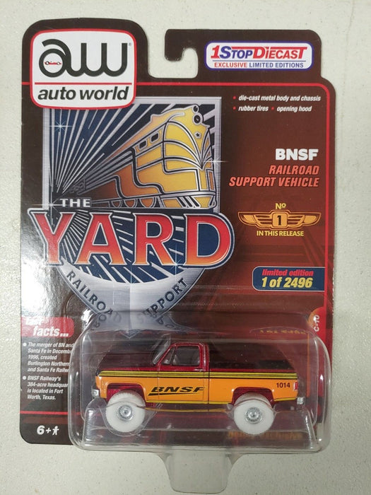 CHASE CAR 1973 Chevrolet C10 YARD BNSF Railroad Support Vehicle Limited 2,496 - Auto World 1:64 - CP7777GR