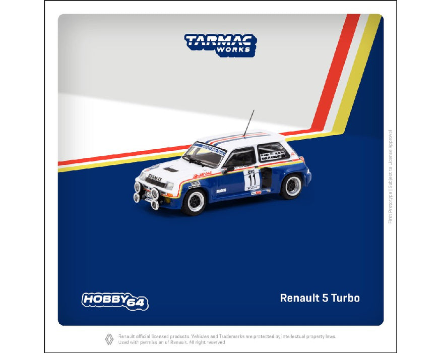 Renault 5 Turbo No.11 Costa Brava Rally 1985 - White/Blue - Tarmac Works - 1/64 - T64-TL060-85RCB11 Passion Diecast
