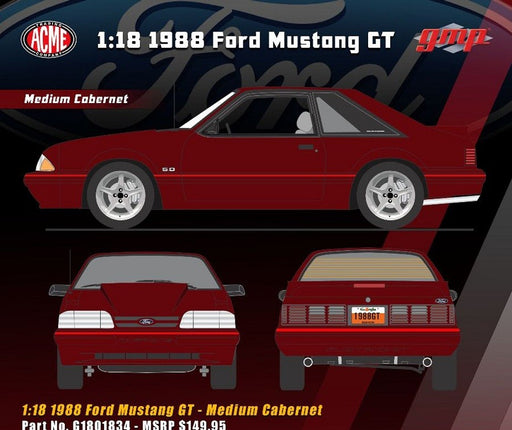1988 Ford Mustang GT in Medium Cabernet Red. - ACME - 1/18 - G1801834 Passion Diecast 
