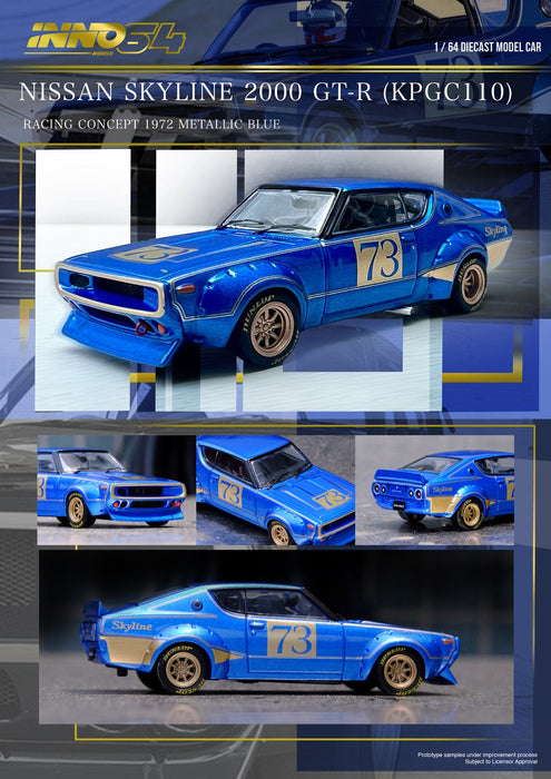 NISSAN SKYLINE 2000 GT-R (KPGC110 - INNO 64 - 1/64 - IN64-KPGC110RC-BLU Passion Diecast