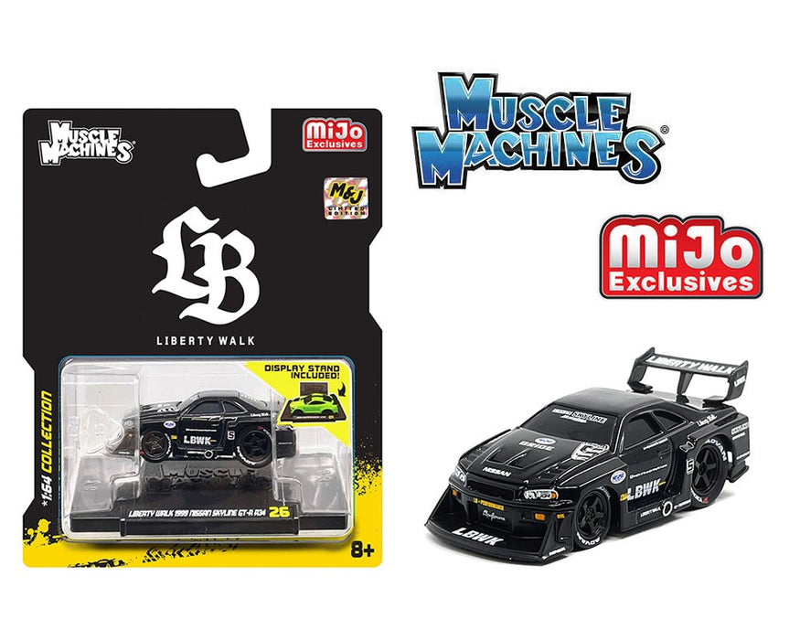 LBWK 1999 Nissan Skyline GT-R R34 - Black - Liberty Walk - Mijo Exclusives - Maisto - Muscle Machines 1/64 - 15566 BK