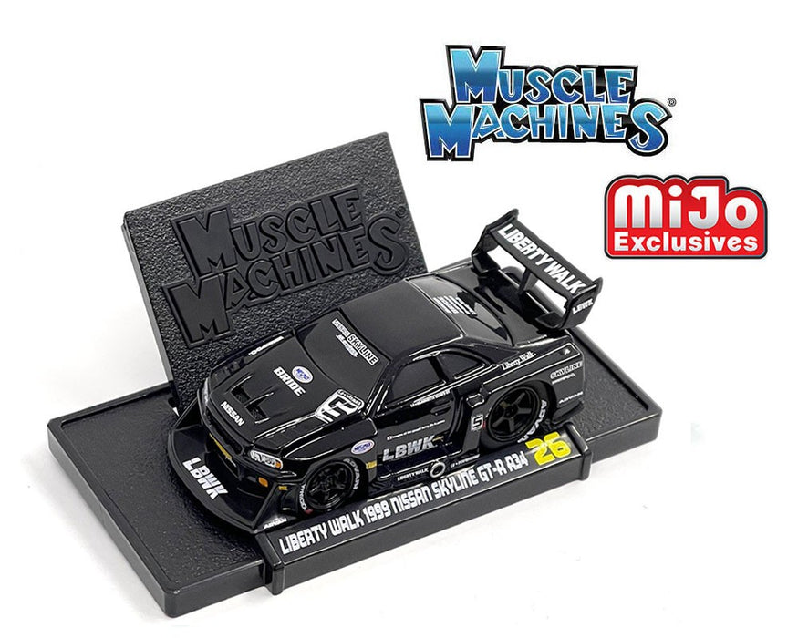 LBWK 1999 Nissan Skyline GT-R R34 - Black - Liberty Walk - Mijo Exclusives - Maisto - Muscle Machines 1/64 - 15566 BK