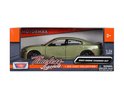 2023 Dodge Charger SXT - Green -Timeless Legends - Motormax 1-24 - 79387 GRN - Passion Diecast 
