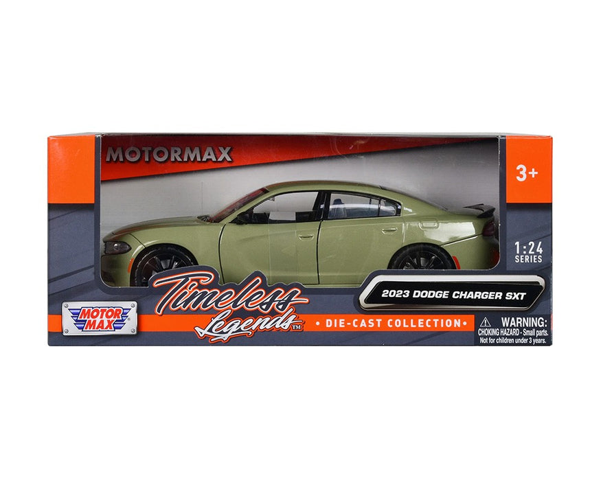 2023 Dodge Charger SXT - Green -Timeless Legends - Motormax 1-24 - 79387 GRN - Passion Diecast 