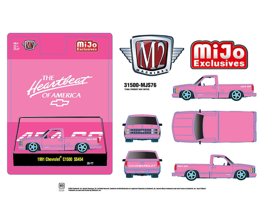 1991 Chevrolet C1500 SS 454 Pickup Truck - Semi Gloss Pink - Mijo Exclusives - M2 Machine - 1:64 - 31500-MJS76