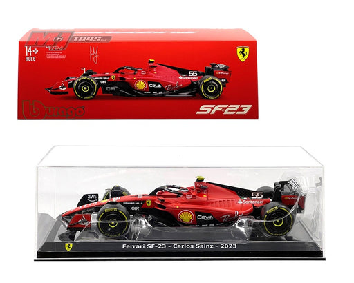 Race F1 Ferrari SF-23 No.55 Carlos Sainz with Showcase - Bburago 1/24 - 18-26808 CS - Passion Diecast 