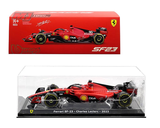 Race F1 Ferrari SF-23 N0.16 Charles Leclerc with Showcase - Bburago 1/24 - 18-26808 CL - Passion Diecast 