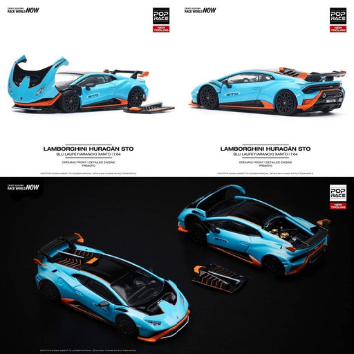 LAMBORGHINI HURACÁN STO BLU LAUFEY/ARANCIO XANTO - Pop Race 1:64 - PR640110 -  Passion Diecast 