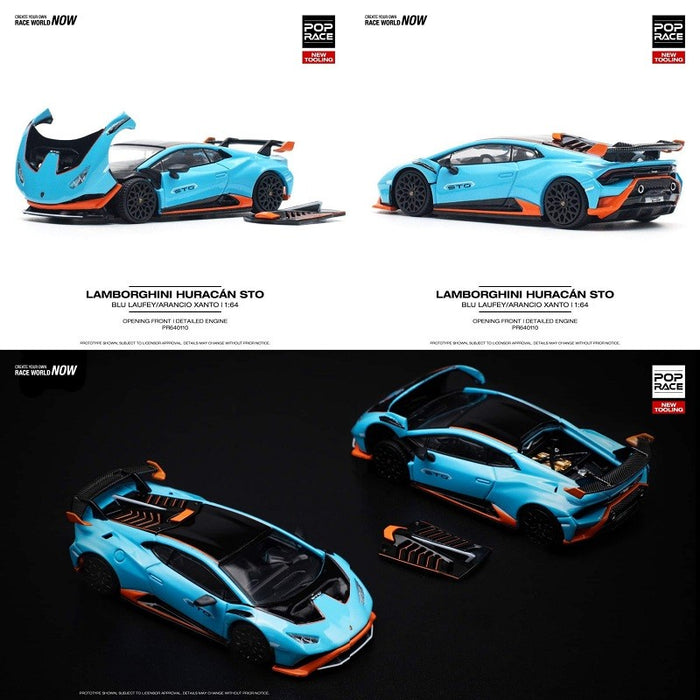 LAMBORGHINI HURACÁN STO BLU LAUFEY/ARANCIO XANTO - Pop Race 1:64 - PR640110 -  Passion Diecast 