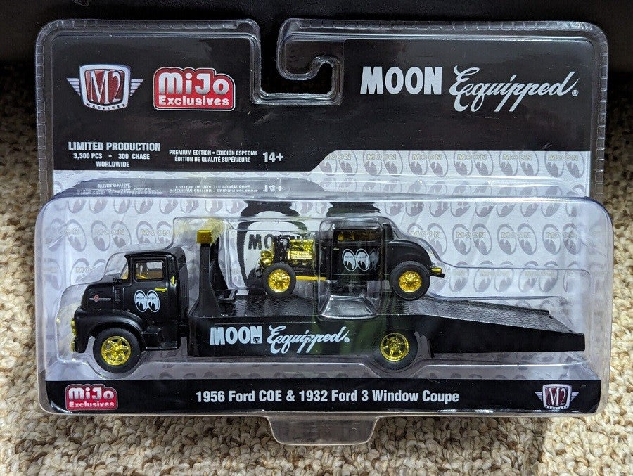 CHASE CAR Auto-Haulers 1956 Ford COE & 1932 Ford 3 Window - Matted Black - Mijo Exclusives - M2 Machines 1/64 - 39200-MJS06GR