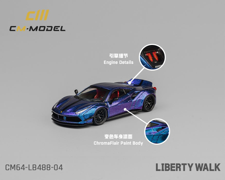 LBWK Liberty Walk 488 Widebody - Magic Purple - Limited Edition - CM Model - 1:64 - CM64-LB488 04 Passion Diecast