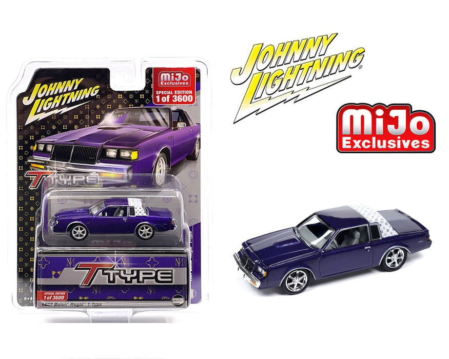 1987 Buick Regal T-Type Custom - Metallic Purple with White Top - Limited 3,600 - Johnny Lightning 1/64 - JLCP7475