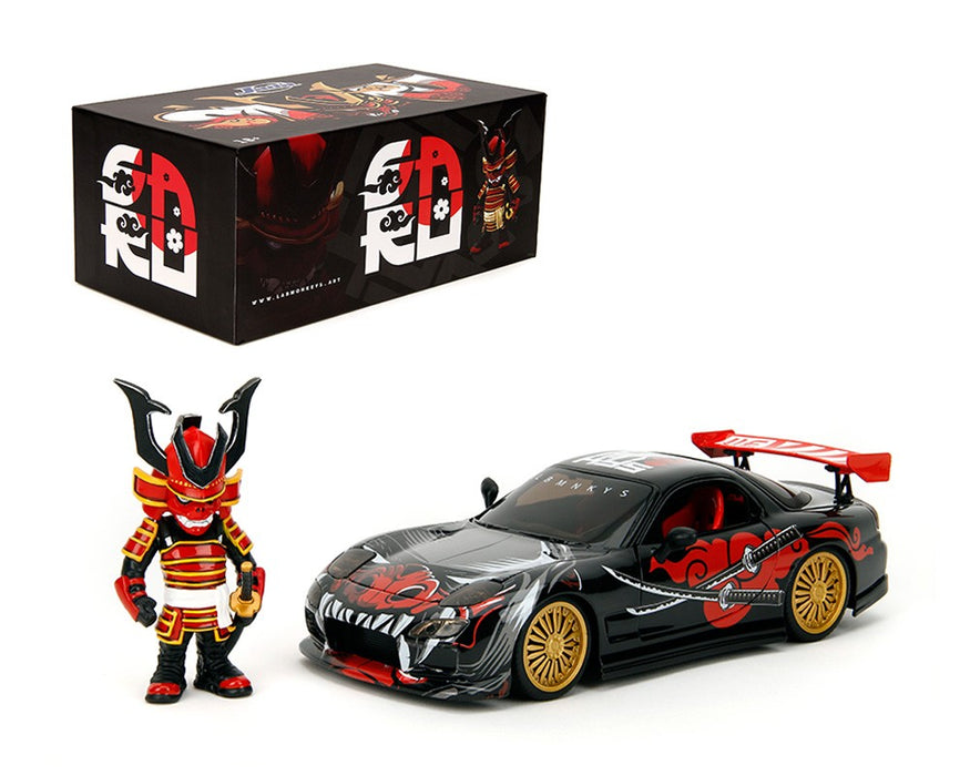 1993 Mazda RX-7 With Saru Figure LAB MONKEYS - Black - Hollywood Rides - Jada - 1/24 - 35668 - Passion Diecast 