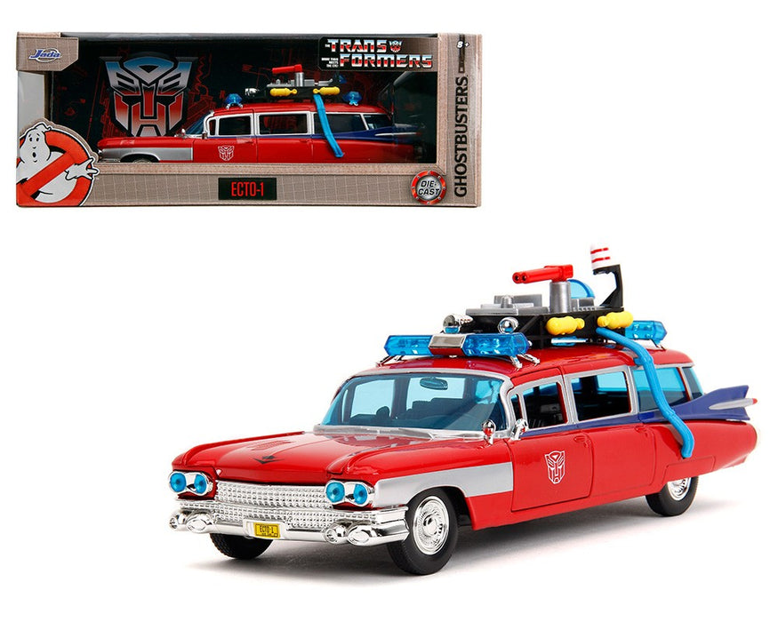 Ghostbusters x Transformers Ecto-1 with Optimus Prime Graphics - Red - Hollywood Rides - Jada - 1/24 - 35466