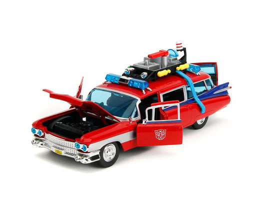 Ghostbusters x Transformers Ecto-1 with Optimus Prime Graphics - Red - Hollywood Rides - Jada - 1/24 - 35466