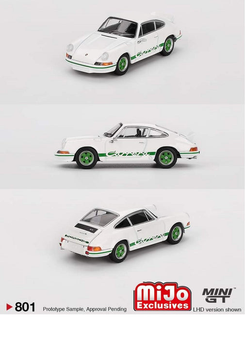 Porsche 911 Carrera RS 2.7 Grand Prix White with Green Livery - Mini GT - 1:64 - MGT00801 Passion Diecast