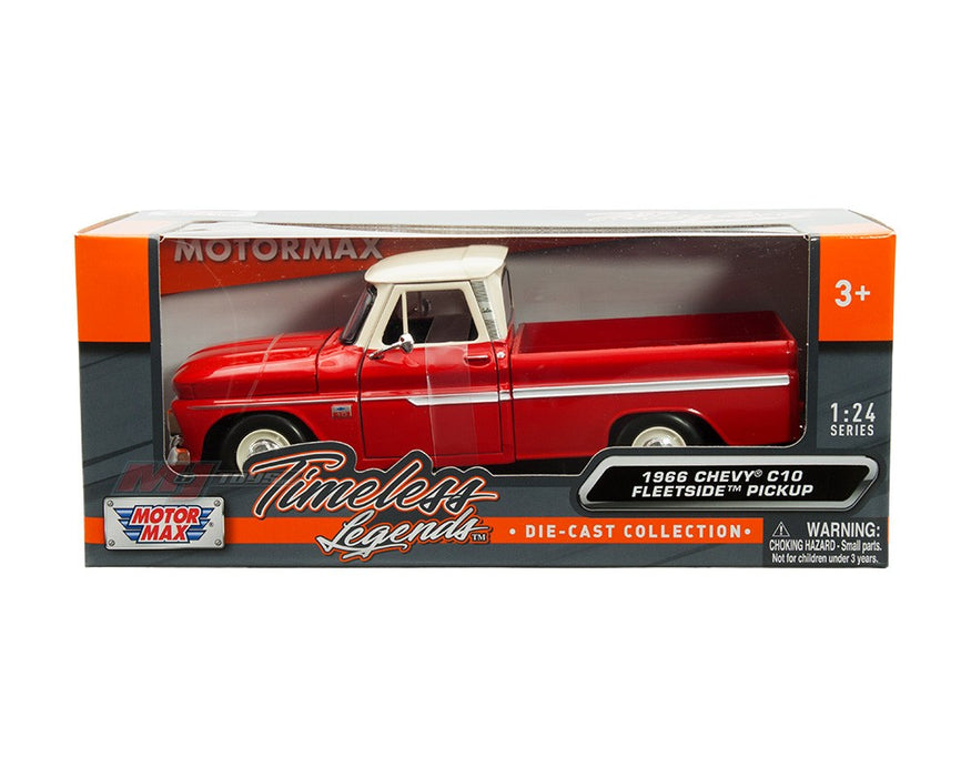 1966 Chevrolet C10 Fleetside Pickup Red & Beige Top - Timeless Legends - Motormax 1-24 - 73355AC-RDWH
