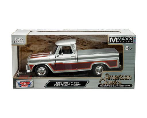 1966 Chevrolet C10 Fleetside Silver & Burgundy/Red/Orange - American Classics - Motormax 1-24 - 73355 AC-SILOR