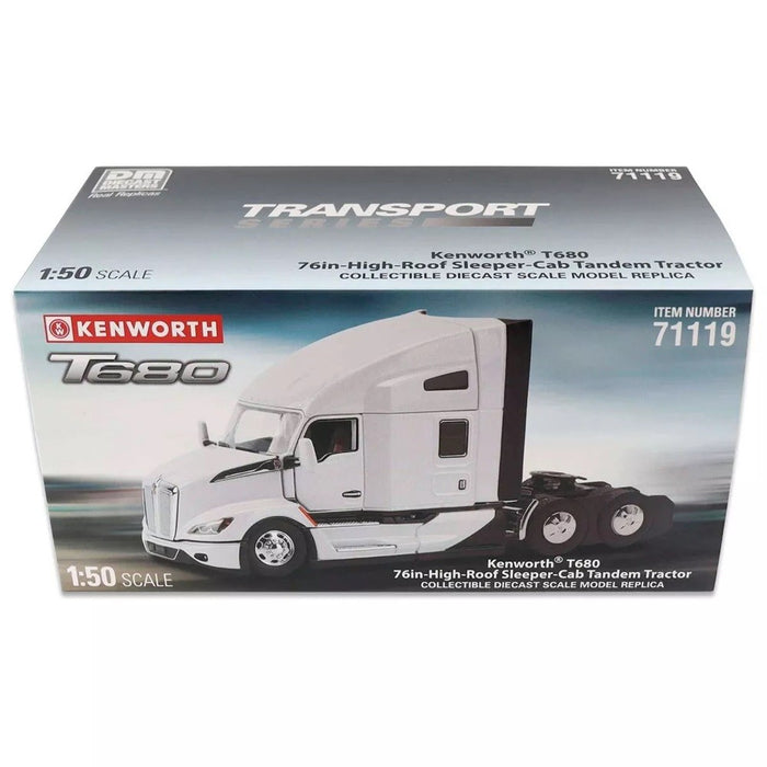 Kenworth T680 76in High-Roof Sleeper Cab Tandem Tractor- Metallic White - Cab Only  -  Diecast Master  1/50 -  71119