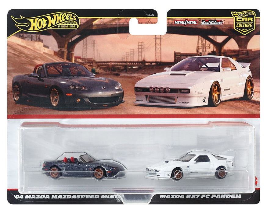 Car Culture 2 Pack Mazda Mazdaspeed Miata & Mazda RX7 FC Pandem - Hot Wheels 1:64 - HRR75-956L - Passion Diecast