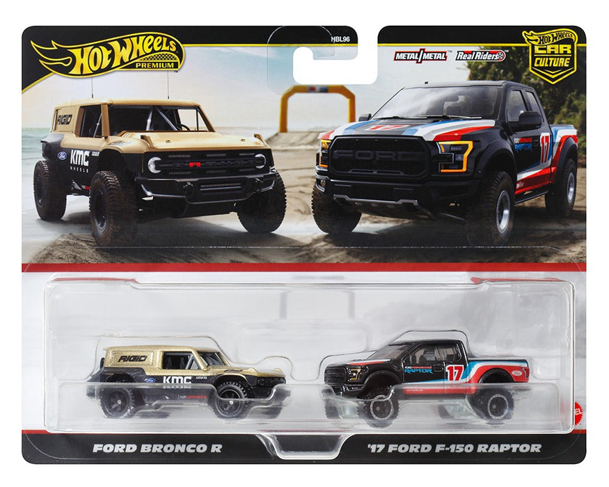 Car Culture 2 Pack Ford Bronco R & Ford F-150 Raptor - Hot Wheels 1:64 - HRR77-956M - Passion Diecast
