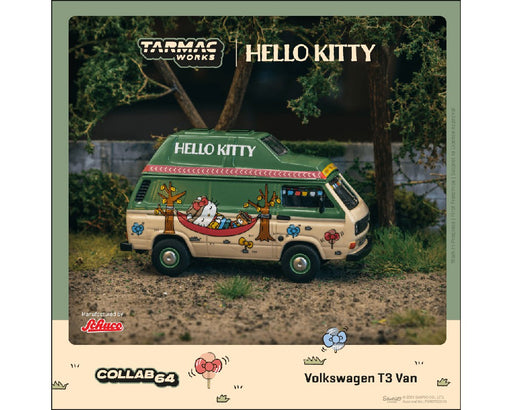 Schuco Volkswagen T3 Camper Van Hello Kitty - Beige Green - Tarmac Works - 1/64 - T64S-001-HK