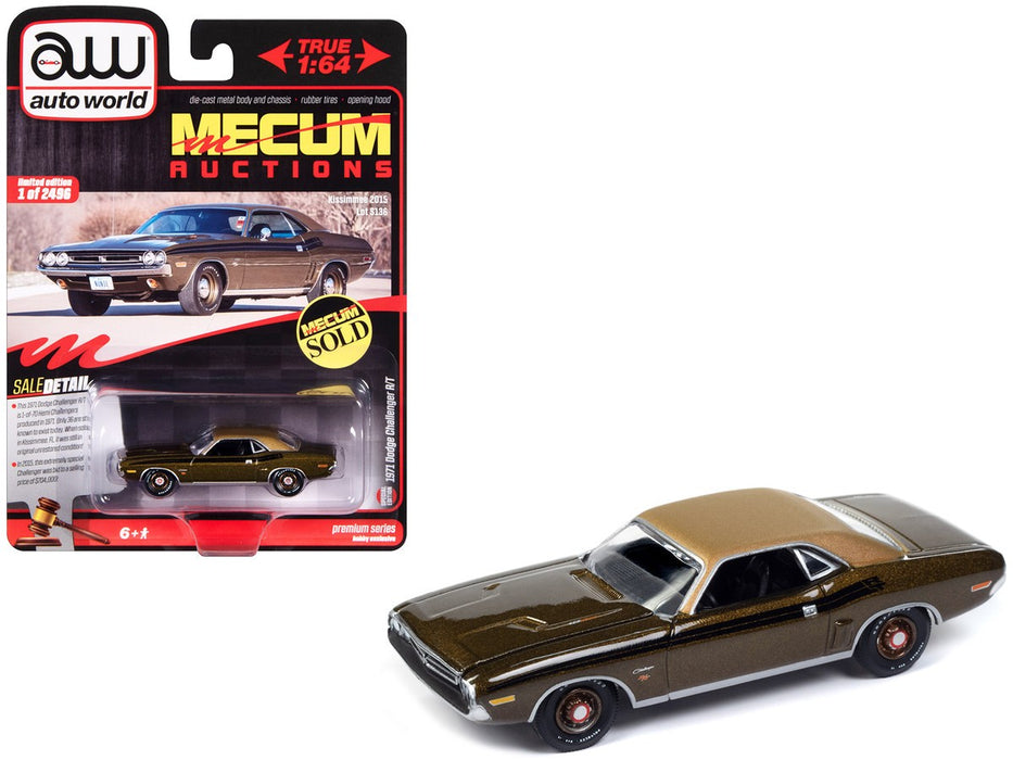 1971 Dodge Challenger R/T in Dark Gold Metallic with Gold Vinyl Roof - Auto World - 1/64 - AWSP160