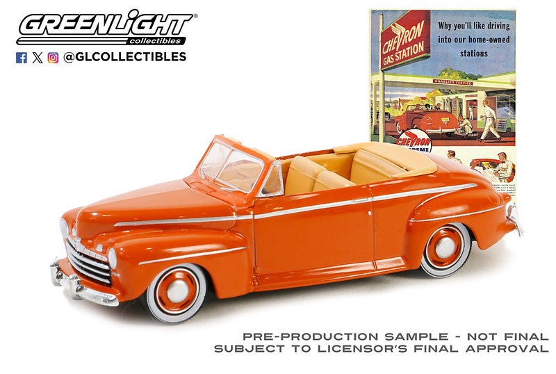 (Preorder) Chevron Supreme - 1946 Ford Super Deluxe Convertible - Vintage Ad Cars Series 10 - 1/64 Greenlight - 39140 A