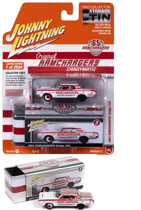 1964 Dodge 330 Ramchargers in Whte - Johnny Lightning 1/64 - JLCT013  BB