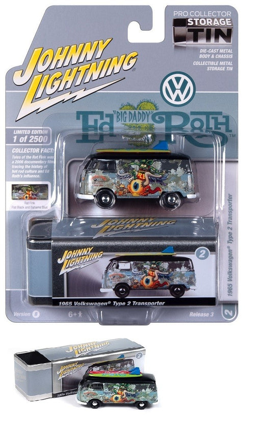 Rat Fink - 1965 Volkswagen Type II Transporter in Flat Black and Bahama Blue - Johnny Lightning 1/64 - JLCT013 AB