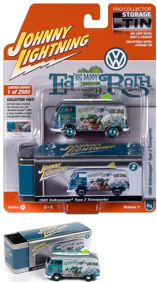 Rat Fink - 1965 Volkswagen Type II Transporter in Silver and Dark Aqua - Johnny Lightning 1/64 - JLCT013 CA