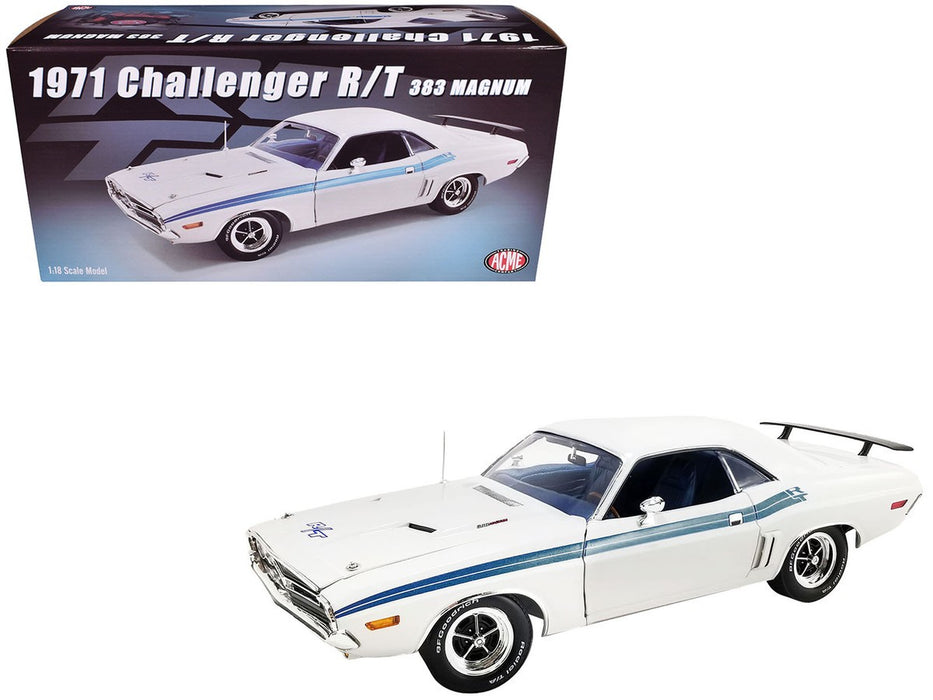 1971 Dodge Challenger R/T in Bright White with Blue Stripes Limited Edition  - ACME - 1/18 - A1806027 Passion Diecast 