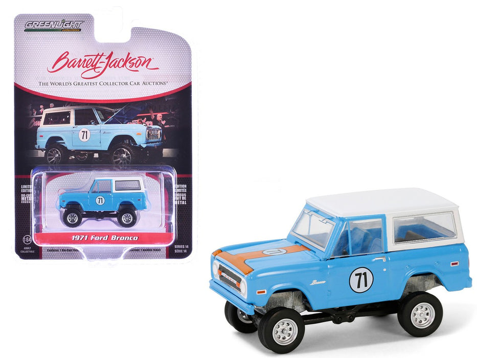 1971 Ford Bronco Custom SUV in Blue - Barrett-Jackson 'Scottsdale Edition' Series 14 - 1/64 Greenlight - 37310 F
