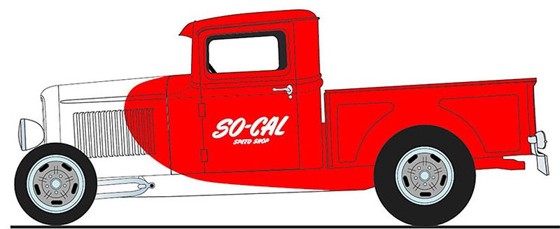 So-Cal Speed Shop - 1932 Ford Hot Rod Pickup Red and White - Estimated production 400 Pieces - ACME - 1/18 - A1804107