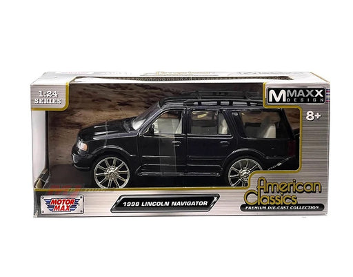 1998 Lincoln Navigator with Custom Wheels - Black - Motormax 1-24 - 73227 BLK - Passion Diecast 