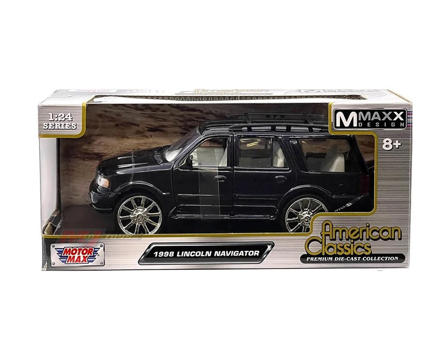 1998 Lincoln Navigator with Custom Wheels - Black - Motormax 1-24 - 73227 BLK - Passion Diecast 