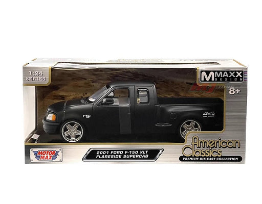 2001 Ford F-150 XLT Flareside Supercab with Custom Wheels - Matte Black - Motormax 1-24 - 73284 MXBLK - Passion Diecast 