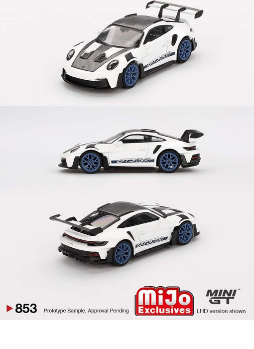 Porsche 911 (992) GT3 RS Weissach Package White with Indigo Blue - Mini GT - 1:64 - MGT00853 Passion Diecast
