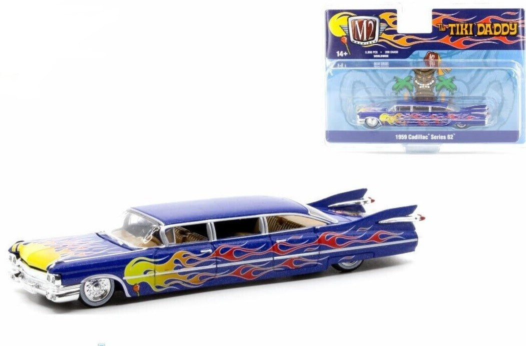 Auto-Stretch 1959 Cadillac 62 Stretch Custom Tiki Daddy - Blue - Hobby Exclusive - M2 Machines 1/64 - 39100-HS04