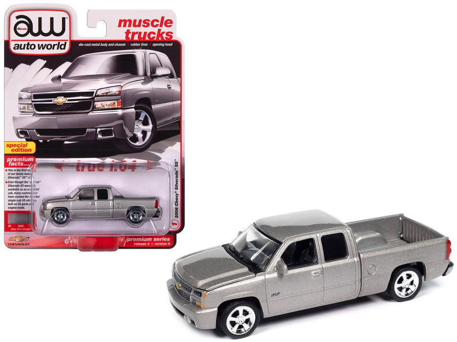 2006 Chevrolet Silverado SS Truck Extended Cab Fleetside bed - Silver - Auto World - 1/64 - AWSP163 A