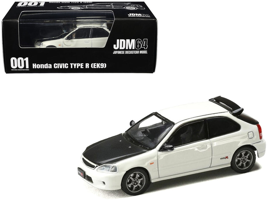 Honda Civic Type R (EK9) JDM Style - Championship White with Carbon Hood - Hobby Japan - 1:64 - HJDM001-3 Passion Diecast