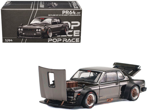 SKYLINE GT-R V8 DRIFT (HAKOSUKA) DARK CHROME - Pop Race 1:64 - PR640097 -  Passion Diecast 