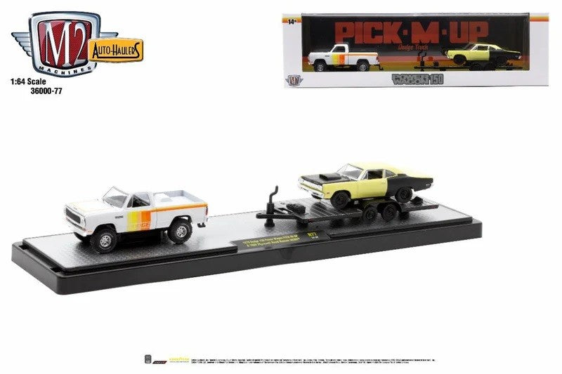 1979 Dodge 150 Power Wagon hauling on an open trailer 1969 Plymouth Road Runner - M2 - 1/64 - 36000-77 A