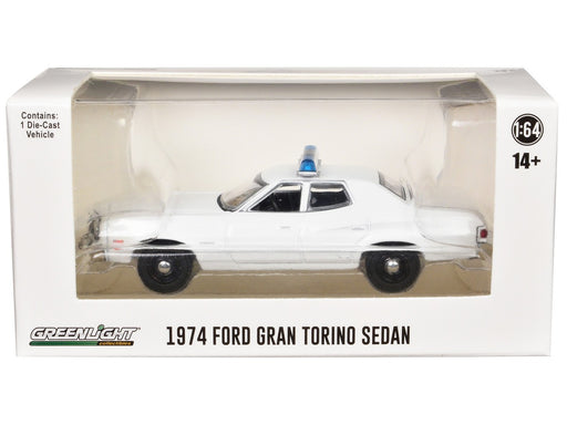 Police - 1974-76 Ford Gran Torino Sedan with Light Bar and Push Bar in White - Hobby Exclusive - 1/64 Greenlight - 43012 B